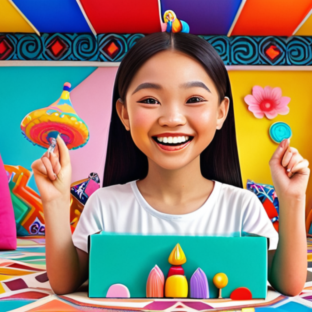 **Image Prompt:** "A cheerful, energetic cartoon girl named Jaja, radiating positivity and creativity, surrounded by vibrant colors and playful elements. Showcase her 'think outside the box' mentality, possibly with a whimsical invention or unique solution to a problem. Thai cultural elements subtly incorporated in the background."